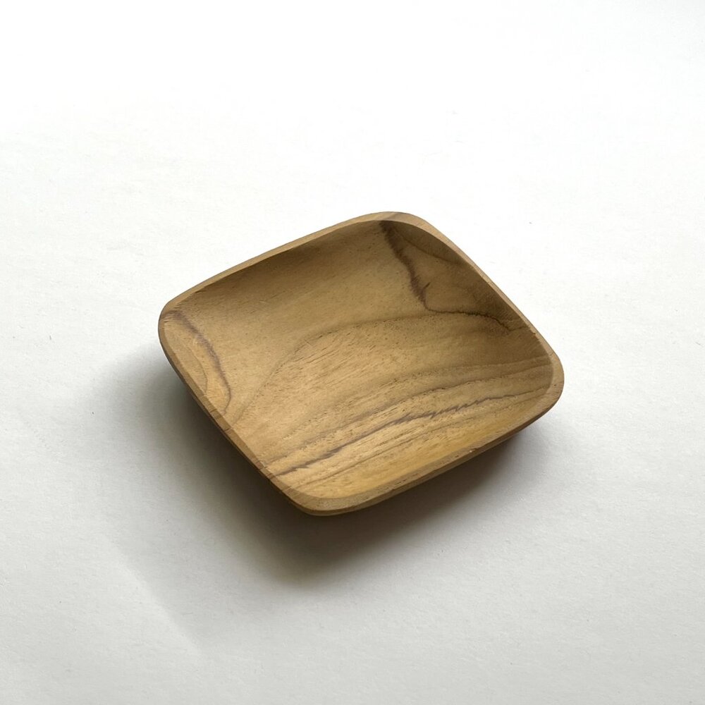 3"x3" Square Plate Natural Teak Wood Jewelry Ring Trinket Dish Spoon Rest